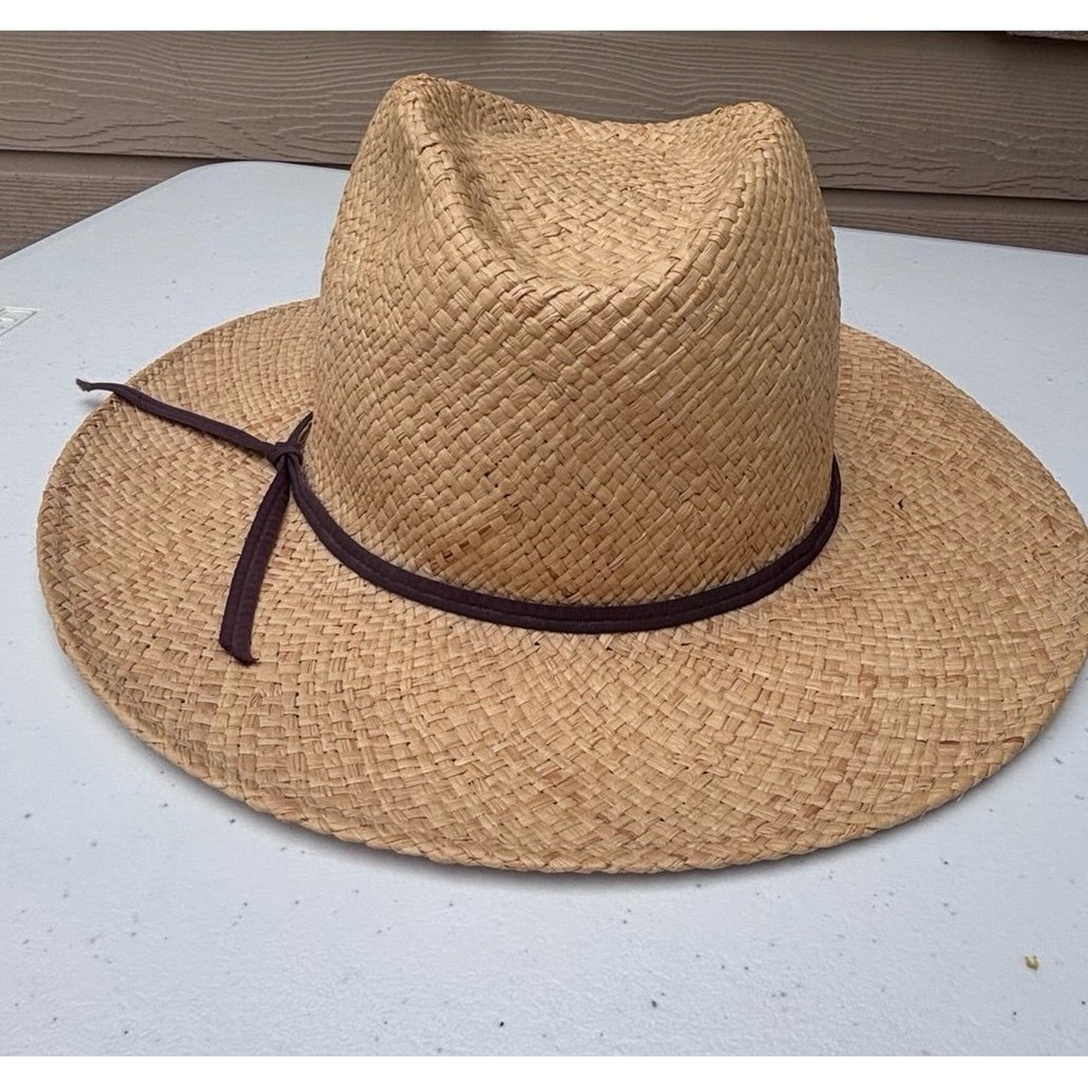 Straw Fedora Hat Unisex Medium Tan Excellent Wide Brim Made in USA